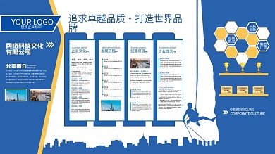 蓝色科技公司历程简介荣誉大气企业文化墙