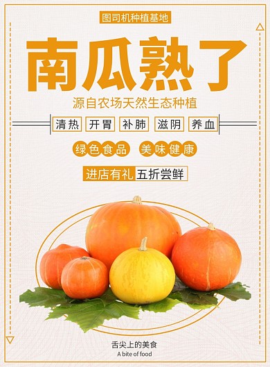 简约橘黄南瓜熟了海报