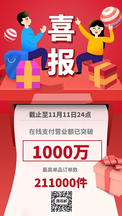 喜报双十一双十二战报捷报手机海报