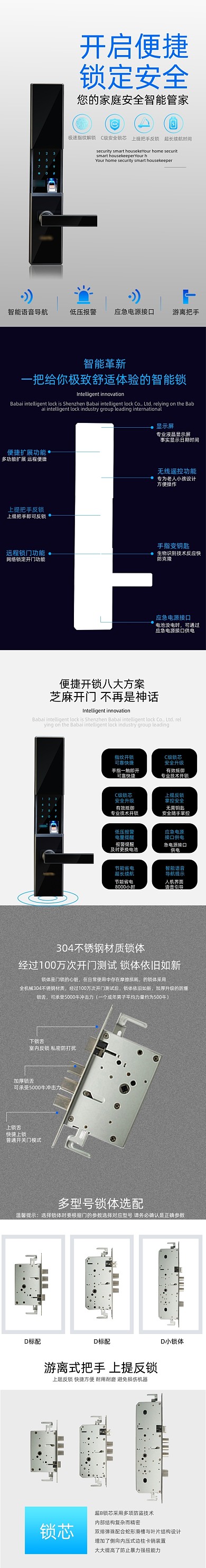 智能电子门锁指纹密码防盗锁详情页