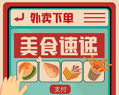 外卖订单手绘卡通公众号小程序封面