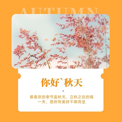 黄色简约你好秋天日签方形配图