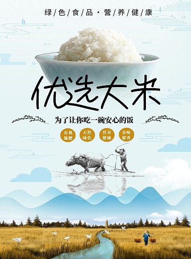 清新简约优选大米印刷海报模板