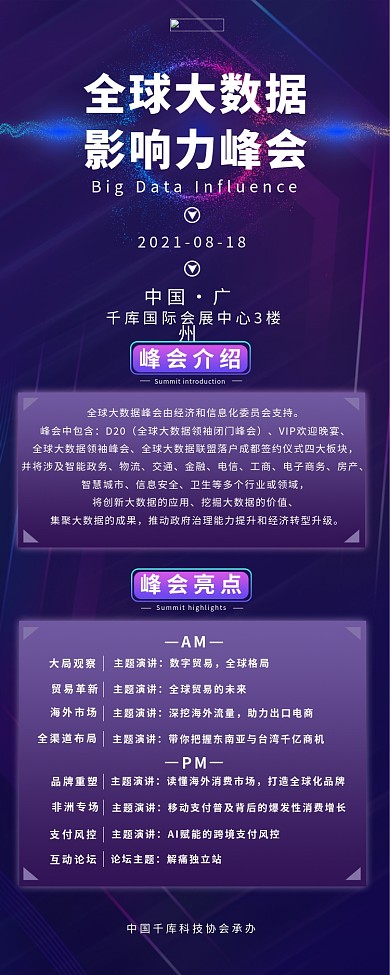 峰会科技边框紫色简约 科技营销长图