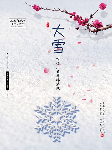 大雪节气海报白色简约雪景24节气海报