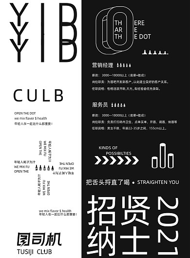 黑色创意酒吧招聘海报