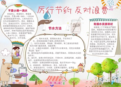 清新卡通节约用水电子小报