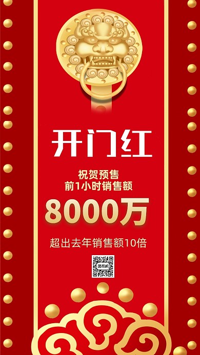 开门红色喜庆祝贺手机海报