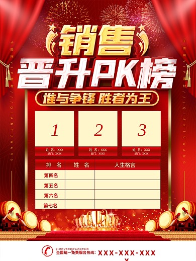销售晋升PK榜喜报表彰海报