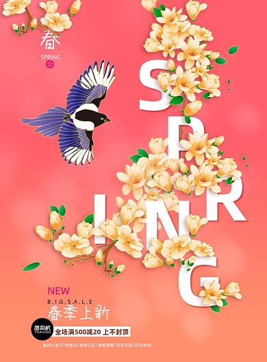 春季上新花鸟印刷海报