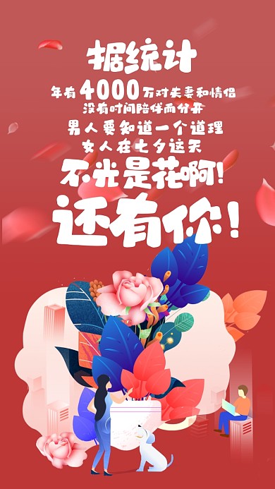 2.14情人节红色插画手机海报