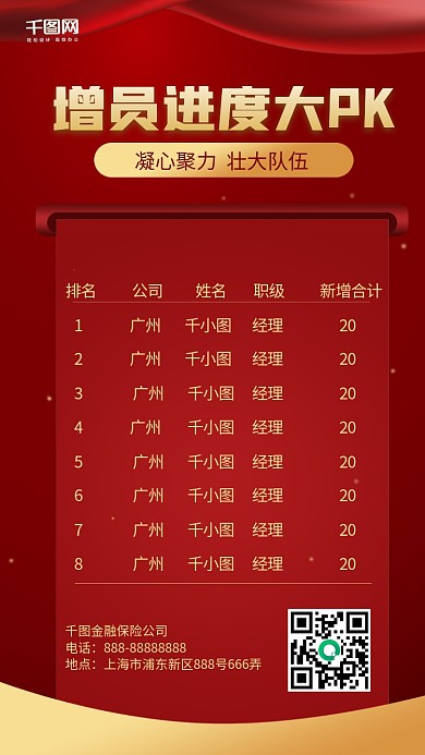 增员PK榜喜报表彰手机海报