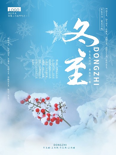冬至蓝色雪花节日海报