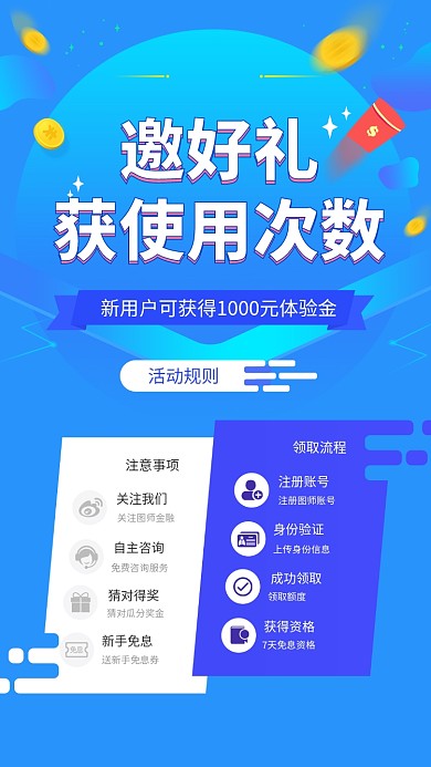 蓝色大气简约新用户注册流程手机海报模板