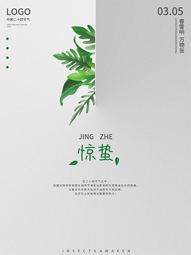 惊蛰中国二十四节气创意简洁清新宣传海报