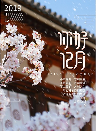 大气简约你好12月海报