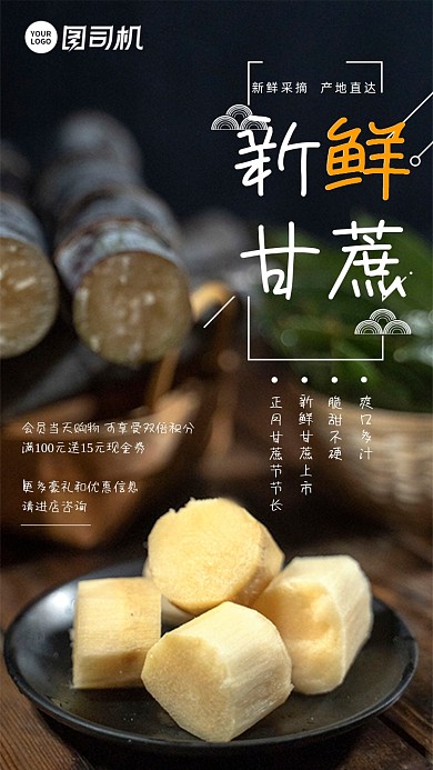 新鲜水果甘蔗新鲜上市手机海报