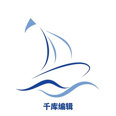 蓝色卡通帆船标签矢量图