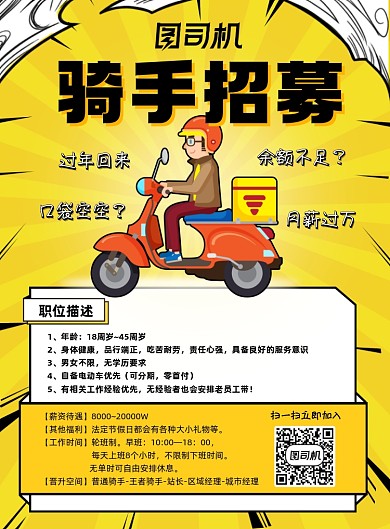 创意卡通外卖骑手招聘印刷海报
