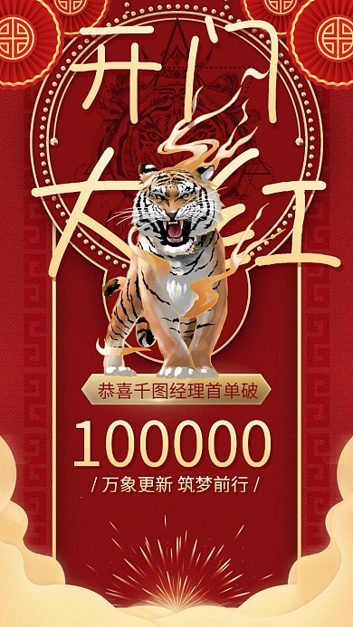 虎年开门红喜报喜庆手机海报