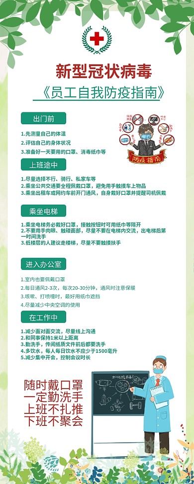 抗击新冠肺炎员工自我防疫指南易拉宝