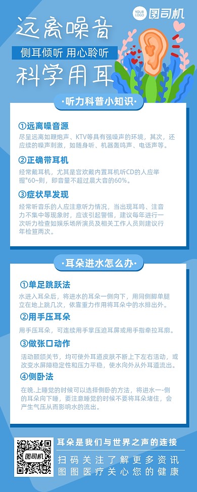 护耳保护听力医疗科普长图手机海报