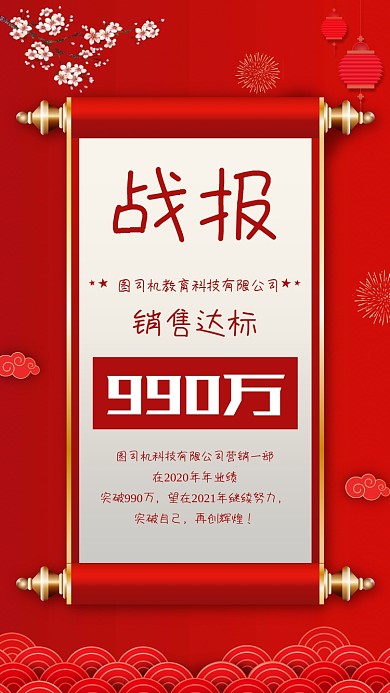 战报红色教育2020年战报手机海报
