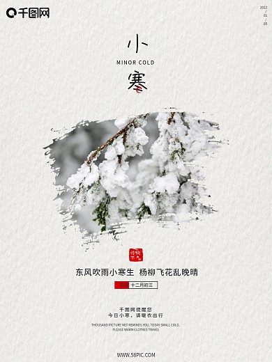 简约大气小清新传统二十四节气小寒节气海报