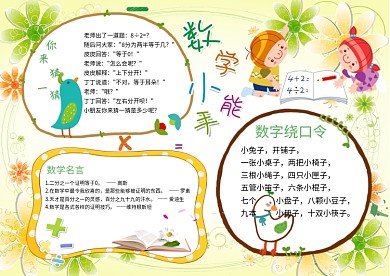 卡通数学小能手校园手抄报PS