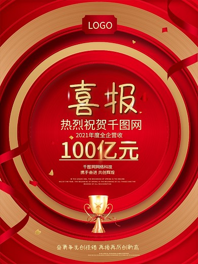 红色大气喜报海报企业商务喜报背景