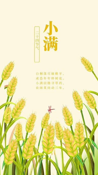 小满节气夏日卡通小麦竖版配图