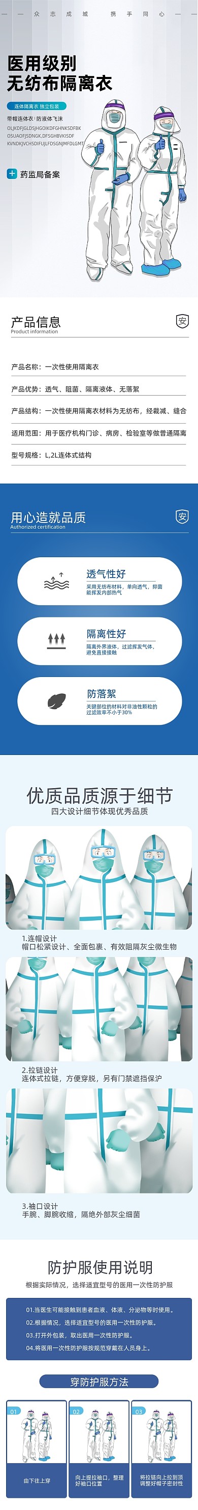 医用防护服无纺布隔离衣详情页