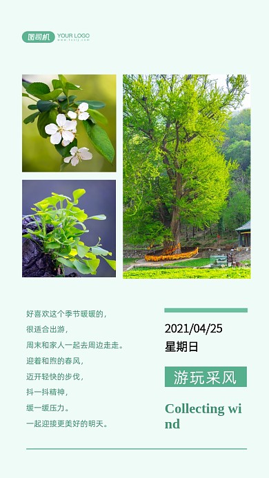 踏春季旅行相册拼图手机海报