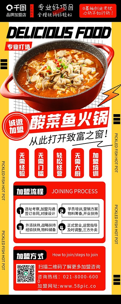 餐饮加盟招商营销潮流创意几何手机海报