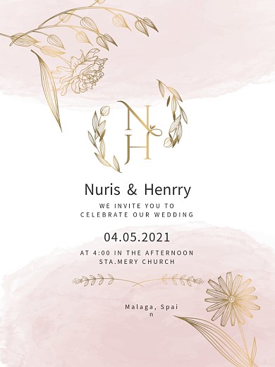 矢量简约水彩插画淡雅小清新婚礼邀请函