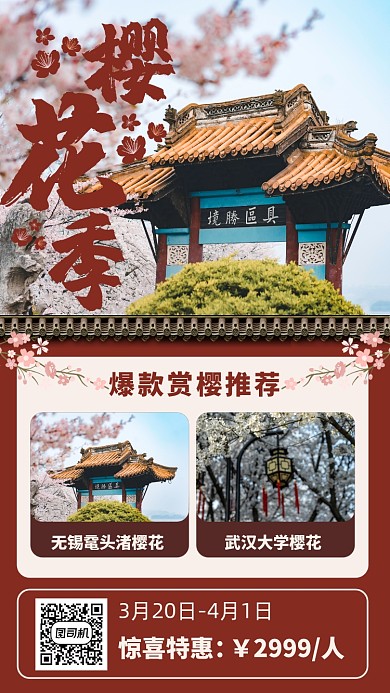 樱花季旅游创意手机海报