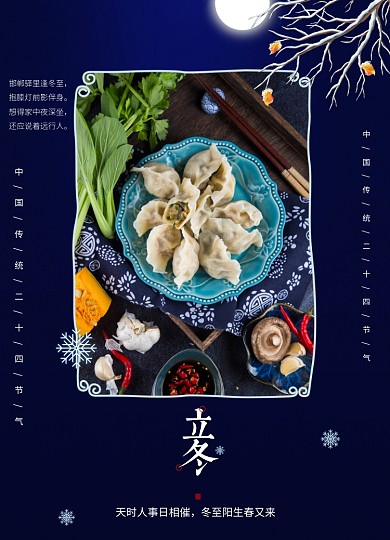 蓝色立冬中国节日海报