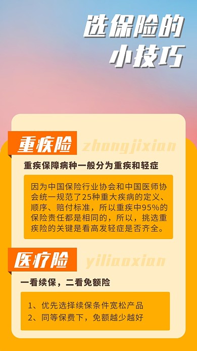 选保险小技巧卡通科普手机海报