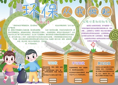 卡通环保垃圾分类从我做起环保文明小报