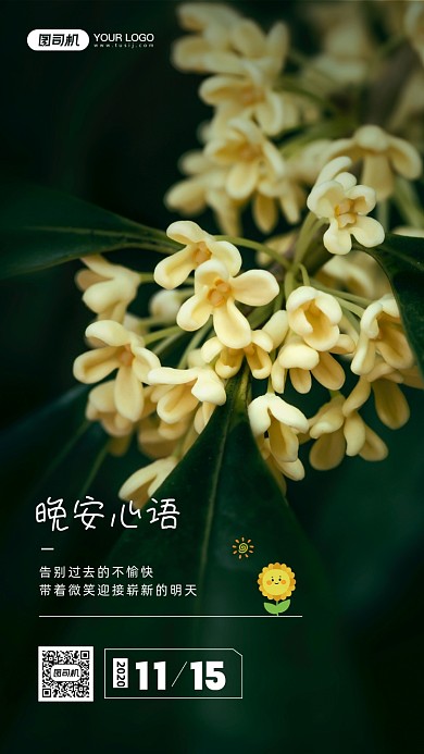 晚安心语摄影图文艺日签手机海报
