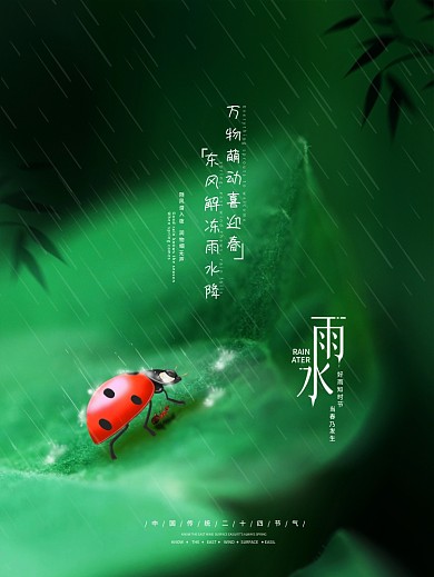 雨水简约二十四节气祝福宣传海报
