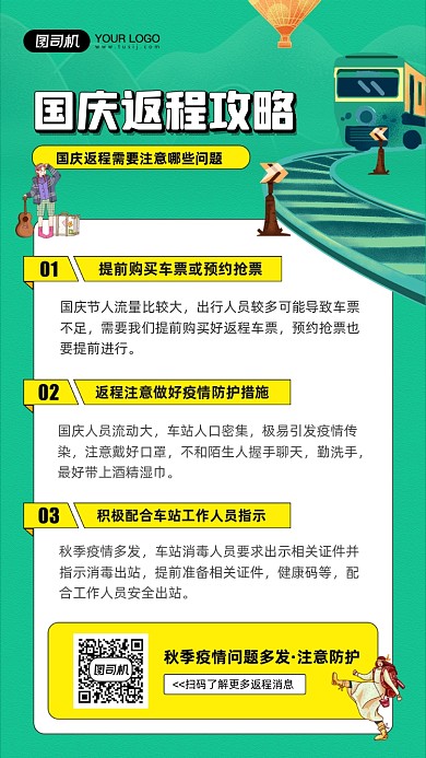 国庆返程攻略简约宣传手机海报