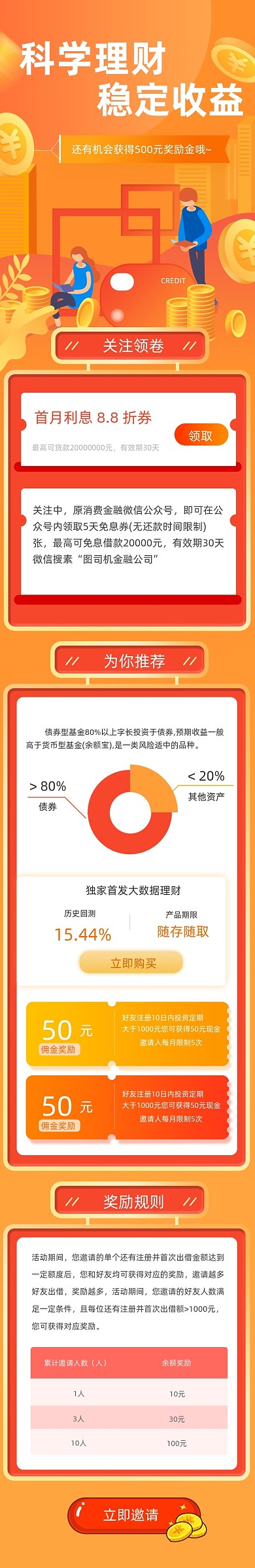 黄色渐变插画金融投资理财文章长图