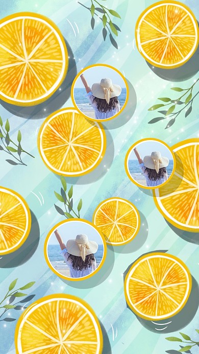 柠檬插画平铺人物形象手机壁纸