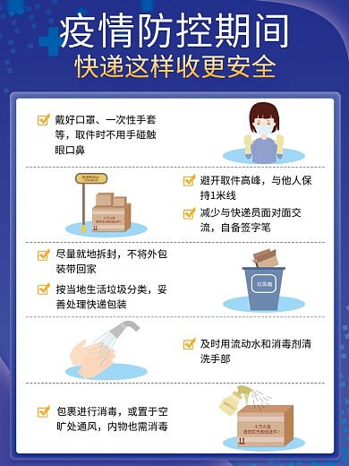简约新冠病毒疫情防控期间安全取快递海报