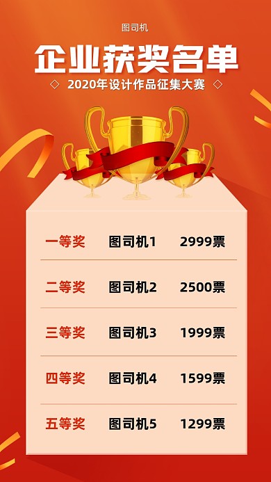 企业获奖名单创意红色手机海报
