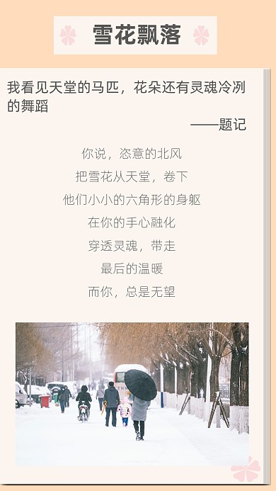 文艺清新雪花飘落文章配图