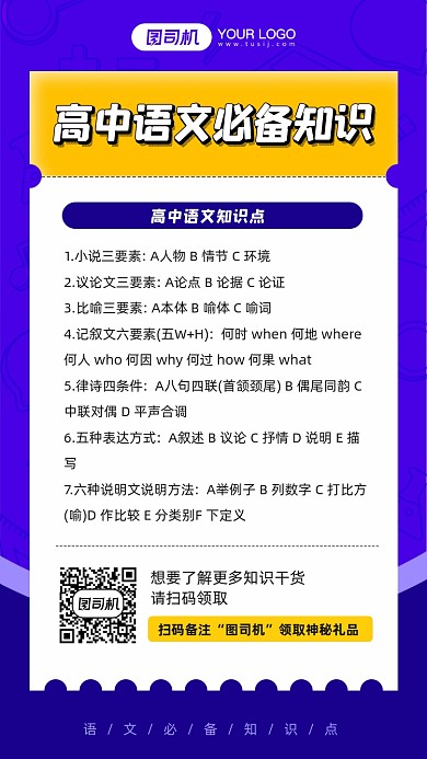 高中语文必备知识卡片宣传手机海报