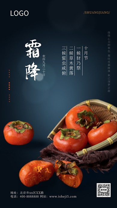 深色简洁大气霜降节气海报图