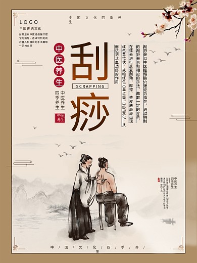 刮痧中医养生保健系列海报四季养生海报